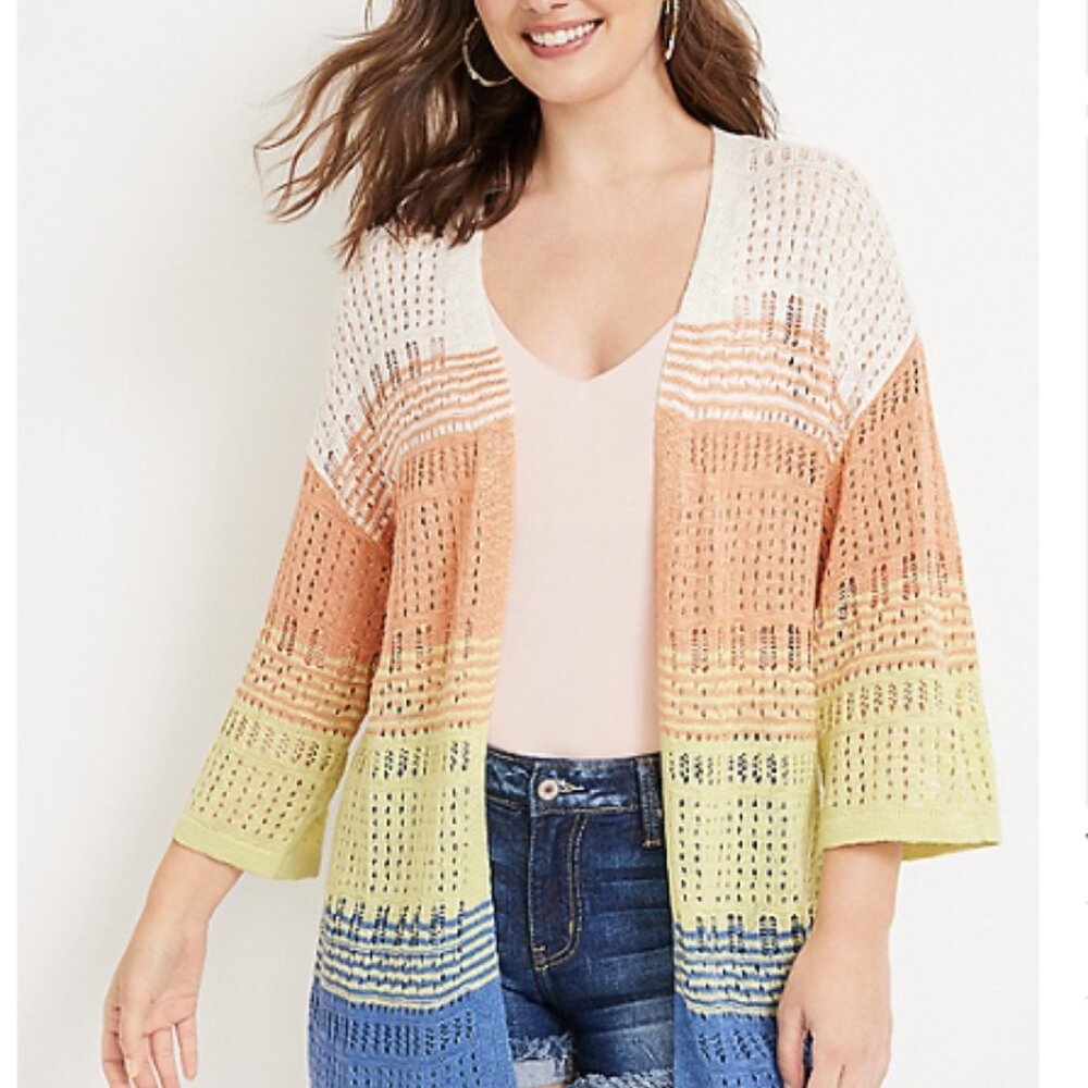 Maurices, L. Striped Open Stitch Cardigan. NWT